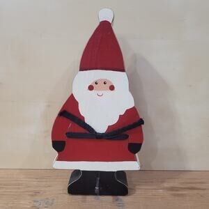 Vtg Handmade Wood Santa Stocking Holder Square Cut Nail Hand Painted Christmas